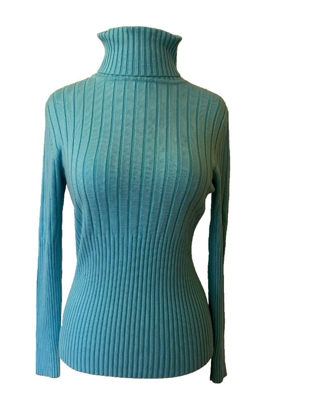 Y2K No Boundaries Turquoise Light Blue Turtleneck Ribbed Knit Pullover Sweater S